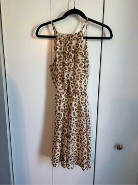 Blue Rain Leopard Print Midi Dress in Cream and Brown